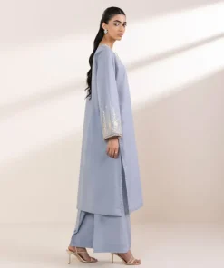 Hot Sapphire Embroidered Lawn Shirt Blue