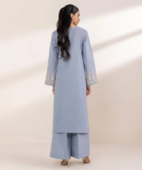 Hot Sapphire Embroidered Lawn Shirt Blue