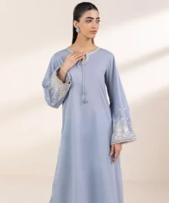 Hot Sapphire Embroidered Lawn Shirt Blue