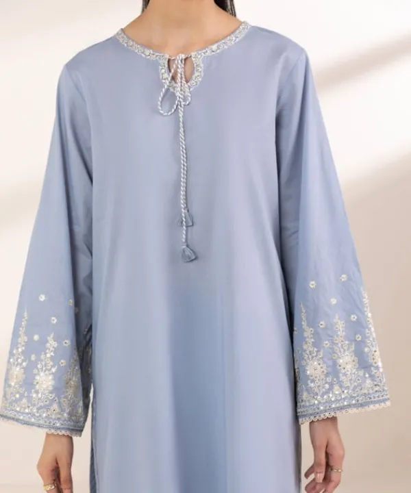 Hot Sapphire Embroidered Lawn Shirt Blue
