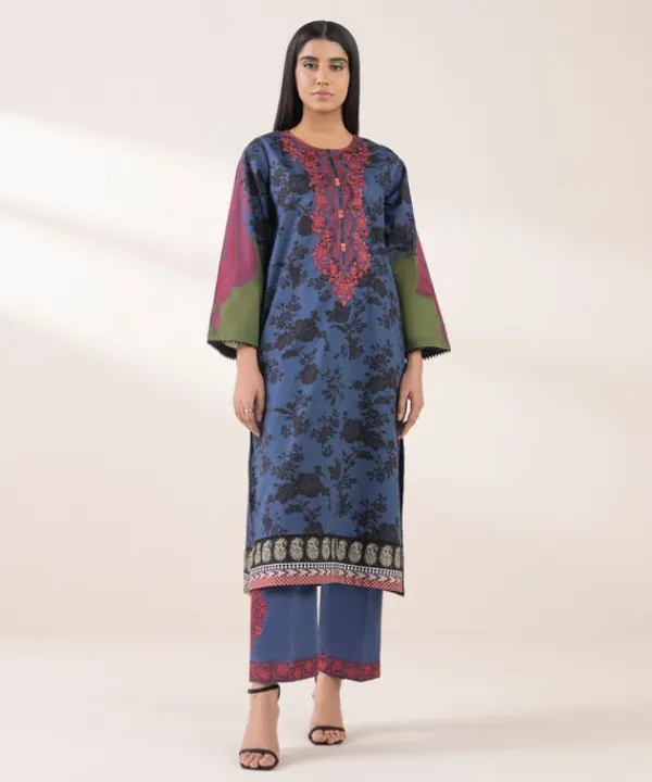 Hot Sapphire Embroidered Lawn Shirt Blue