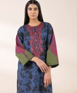 Hot Sapphire Embroidered Lawn Shirt Blue