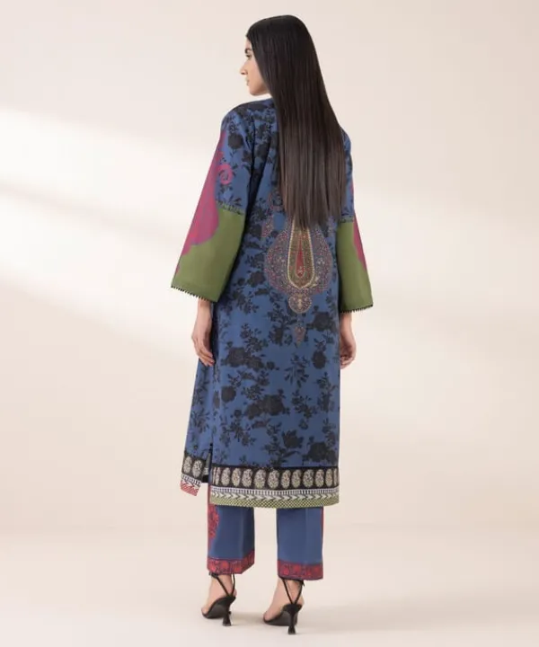 Hot Sapphire Embroidered Lawn Shirt Blue