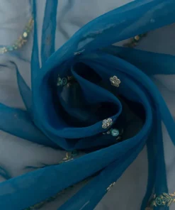 Fashion Sapphire Embroidered Organza Dupatta Blue