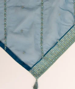 Fashion Sapphire Embroidered Organza Dupatta Blue