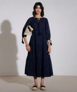 Fashion Sapphire Embroidered Tier Dress Navy Blue