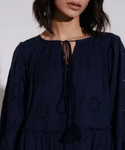 Fashion Sapphire Embroidered Tier Dress Navy Blue