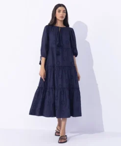 Fashion Sapphire Embroidered Tier Dress Navy Blue
