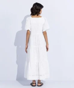 Hot Sapphire Embroidered Tier Dress White