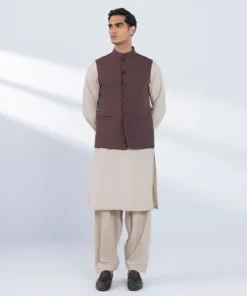 Discount Sapphire Embroidered Tropical Waistcoat - Regular Fit Brown