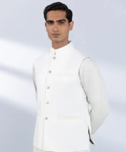 Fashion Sapphire Embroidered Tropical Waistcoat - Regular Fit White
