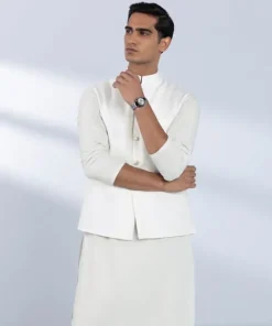 Fashion Sapphire Embroidered Tropical Waistcoat - Regular Fit White