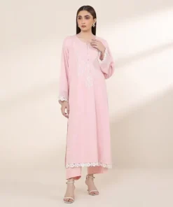 Hot Sapphire Embroidered Zari Lawn Shirt Pink