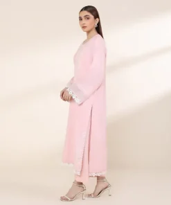Hot Sapphire Embroidered Zari Lawn Shirt Pink