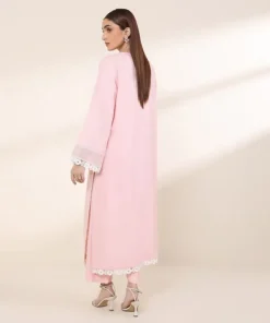 Hot Sapphire Embroidered Zari Lawn Shirt Pink