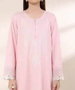 Hot Sapphire Embroidered Zari Lawn Shirt Pink