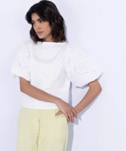 Best Sapphire Emroidered Slash Neck Top White