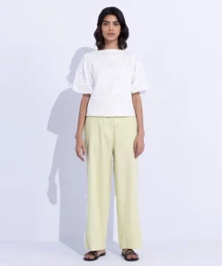 Best Sapphire Emroidered Slash Neck Top White