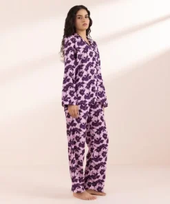 Fashion Sapphire Floral Print Woven PJ Set Pink & Purple