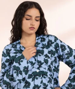 Online Sapphire Floral Print Woven PJ Set Blue & Green