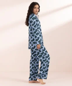 Online Sapphire Floral Print Woven PJ Set Blue & Green