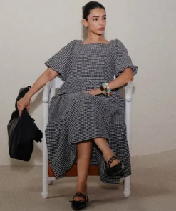 Clearance Sapphire Gingham Tier Dress Black & White