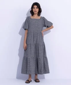 Clearance Sapphire Gingham Tier Dress Black & White
