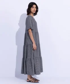 Clearance Sapphire Gingham Tier Dress Black & White