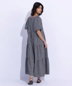 Clearance Sapphire Gingham Tier Dress Black & White