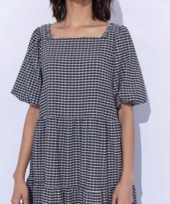 Clearance Sapphire Gingham Tier Dress Black & White
