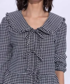 Fashion Sapphire Gingham Top With Tie Fastening Black & White