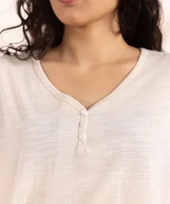 New Sapphire Henley V Neck T-Shirt Beige