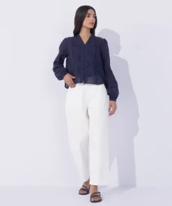 Best Sapphire Lace Insert Embroidered Shirt Navy Blue