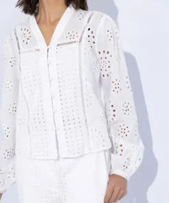 Outlet Sapphire Lace Insert Embroidered Top White