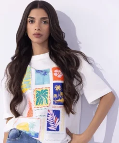 Clearance Sapphire Loose Fit Graphic T-Shirt White