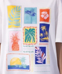 Clearance Sapphire Loose Fit Graphic T-Shirt White