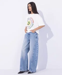 Online Sapphire Loose Fit Graphic T-Shirt White