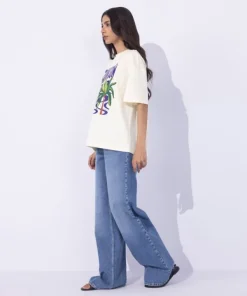 Best Sapphire Loose Fit Graphic T-Shirt Beige