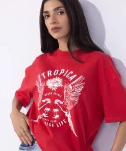 Sale Sapphire Loose Fit Graphic T-Shirt Red