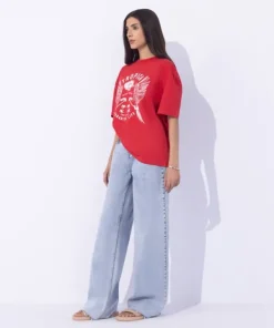 Sale Sapphire Loose Fit Graphic T-Shirt Red