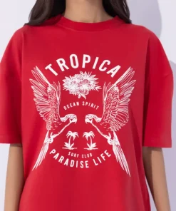 Sale Sapphire Loose Fit Graphic T-Shirt Red