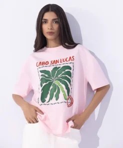 Clearance Sapphire Loose Fit Graphic T-Shirt Pink