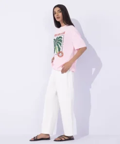 Clearance Sapphire Loose Fit Graphic T-Shirt Pink