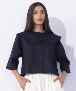 New Sapphire Peter Pan Cropped Shirt Black