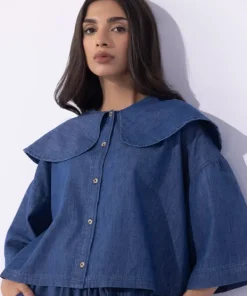 Discount Sapphire Peter Pan Cropped Shirt Blue