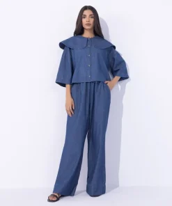 Discount Sapphire Peter Pan Cropped Shirt Blue