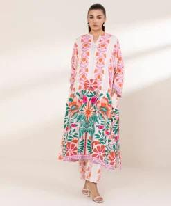 Hot Sapphire Printed Arabic Lawn Shirt