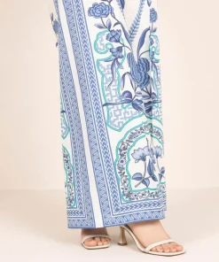 Fashion Sapphire Printed Cambric Flared Pants White