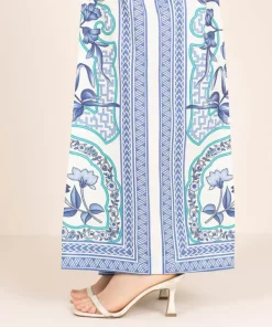 Fashion Sapphire Printed Cambric Flared Pants White