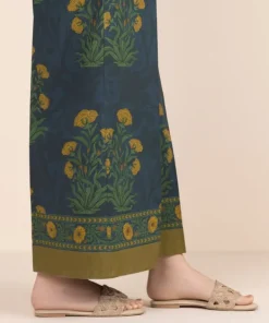 Hot Sapphire Printed Cambric Flared Pants Blue